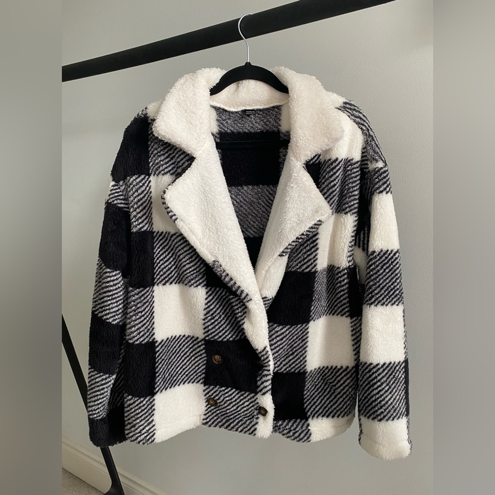 Black and White Gingham Teddy Jacket